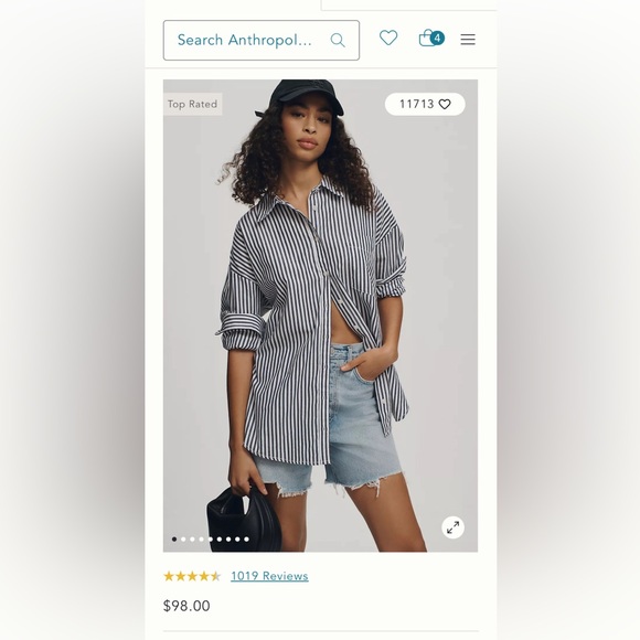 NWT Anthropologie Striped Sequined Button Up Shirt (Medium) - Picture 2 of 8